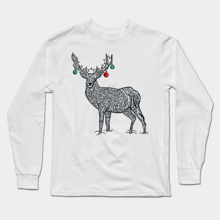 Woodcut Winter Woodland Animals Xmas Christmas Deer Long Sleeve T-Shirt